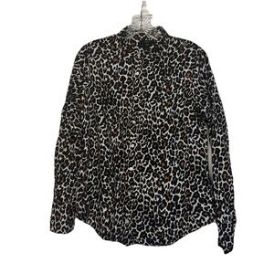 J. Crew Women’s 8 Slim Perfect Shirt Leopard Print Linen Cotton Blend Classic